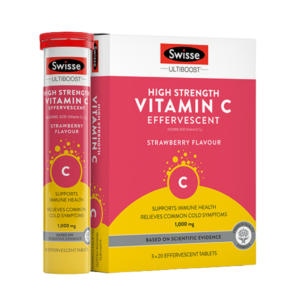 Swisse 高濃度維他命C泡騰片 60片 1000mg 紅盒 士多啤梨味 水果味維他命C